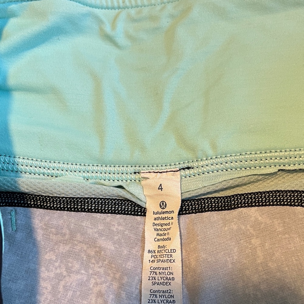 lululemon athletica Black and Mint Athletic Running Shorts Zip Pocket Size 4 - Picture 2 of 3
